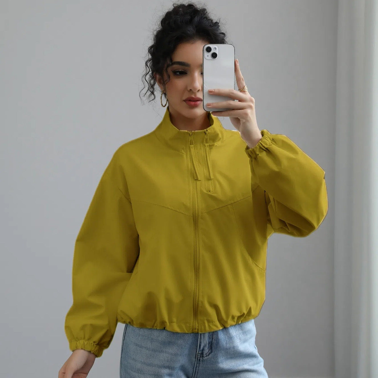 Streetwave Women Fashionable Transitional Jacket With High Collar And Elastic Hem
