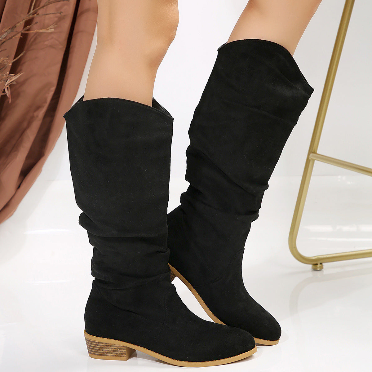 Street-wave Women Knee High Boots With Fashionable Design And Comfortable Block Heel