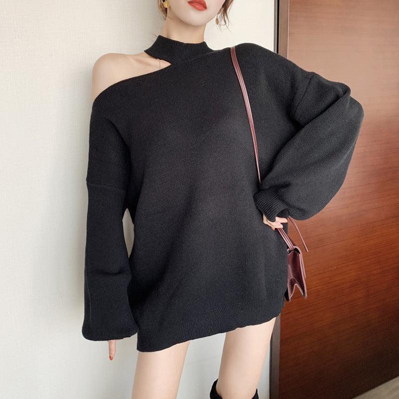 Streetwave Oversized Sweater With Off Shoulder Cut And Roll Neck For Trendy Women