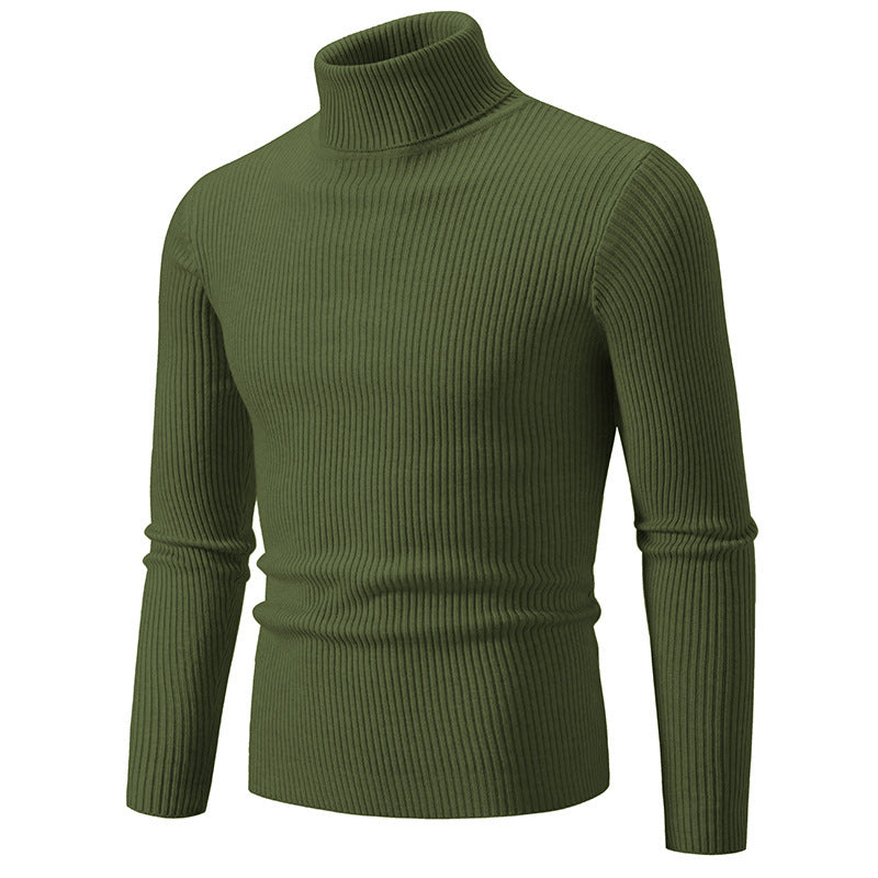 Street-Wave Men's Fine Ribbed Turtleneck Sweater Durable Knit for Warmth on Cool Days