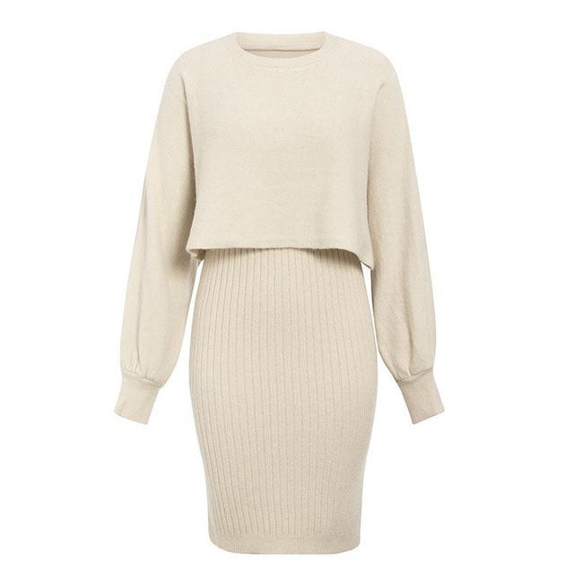 Street-Wave Women Knit Dress With Cropped Top For Casual Chic Comfort In Soft Cotton