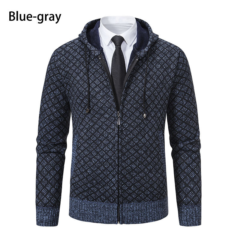 Street Wave Mens Patterned Zip Hoodie Sweatshirt With Hood Breathable Cotton Blend For Smart Casual