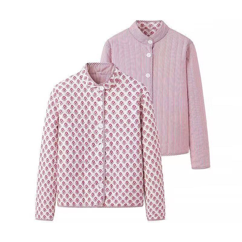 Street-wave Women's Reversible Cotton Jacket With Elegant Print Dual Design Versatile Outerwear