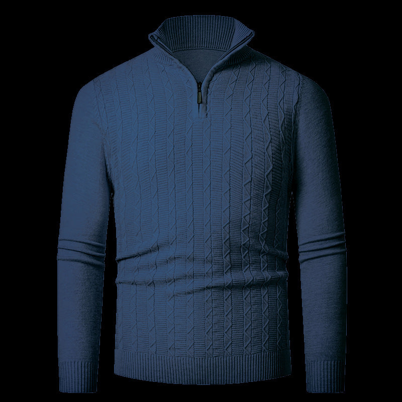 Street-Wave Men's Zip Collar Cable Knit Sweater Warm Breathable Modern Knitwear for Men