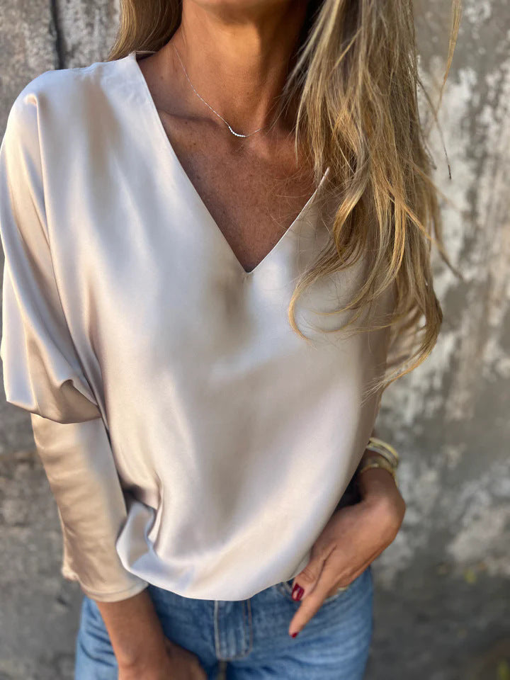 Street Wave Satin V Neck Top For Women Casual Chic With Subtle Shine For Everyday Work And Evening