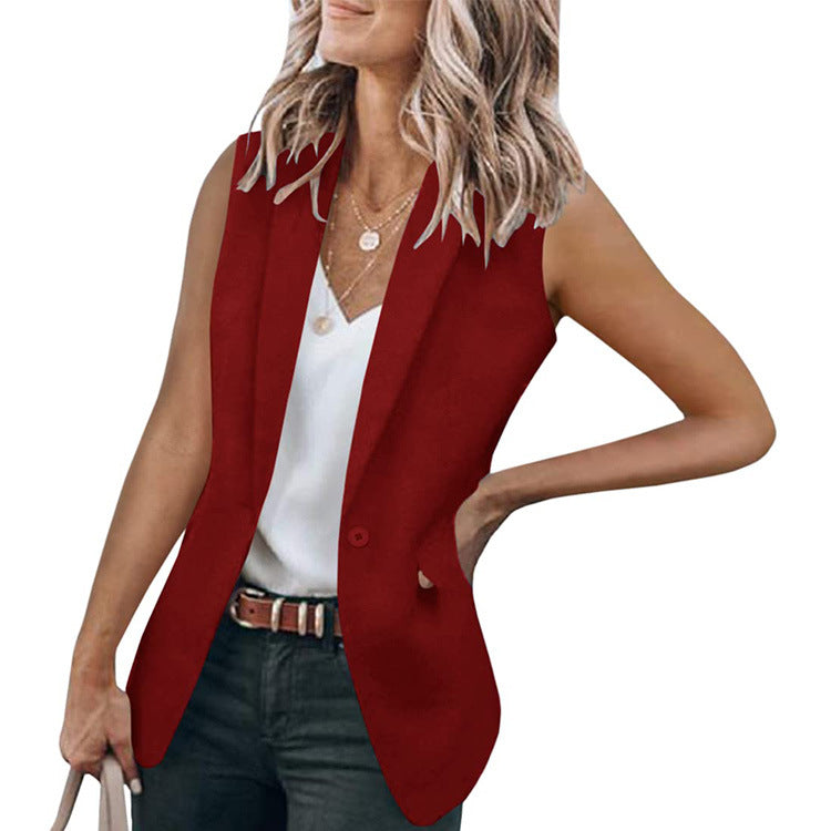 Streetwave Women's Sleeveless Blazer With Modern Pockets Elegant Versatile Office Chic