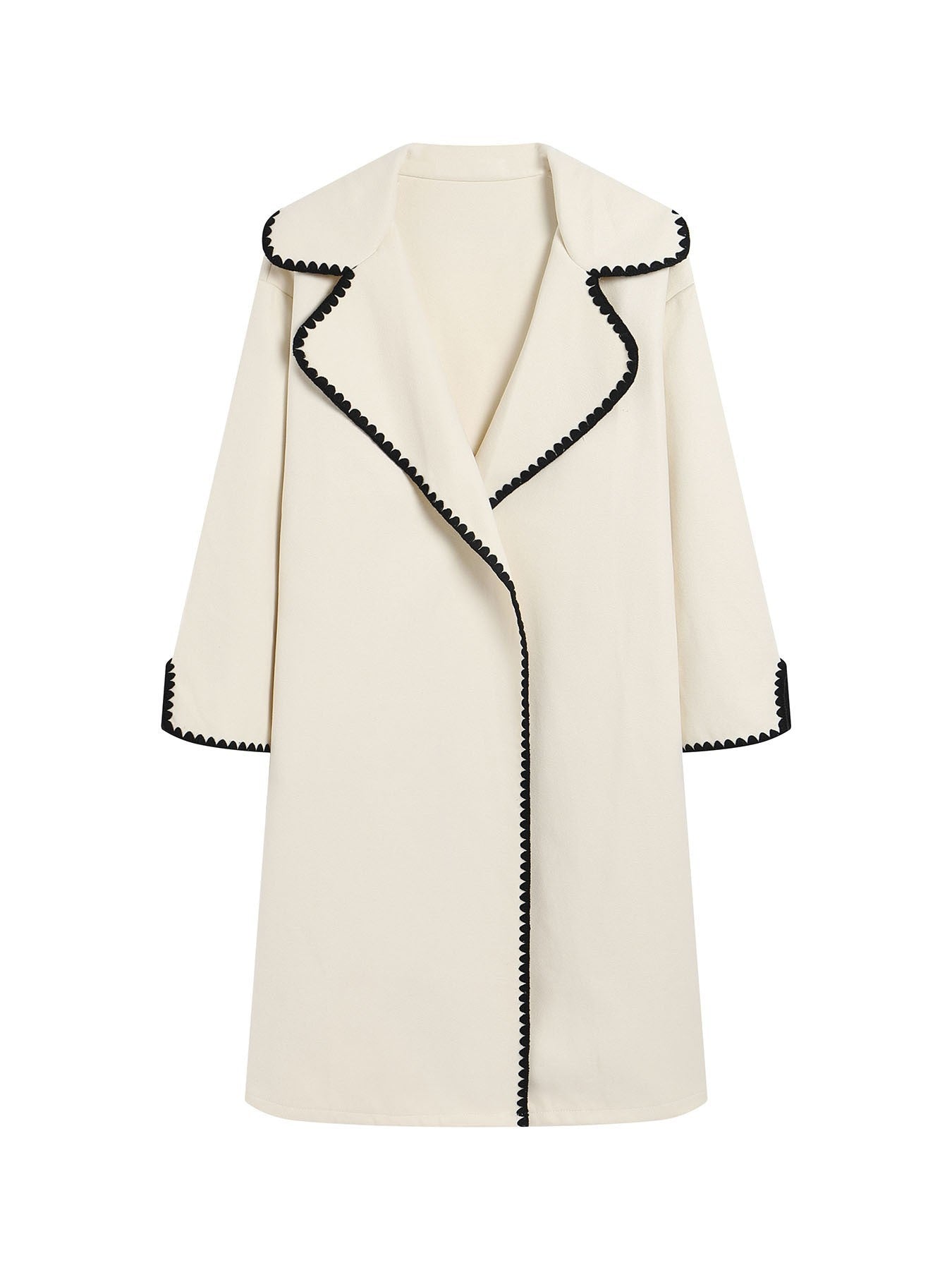 Street Wave Oversized Wool Windbreaker Coat With Embroidered Details Long Length For Plus Size Women