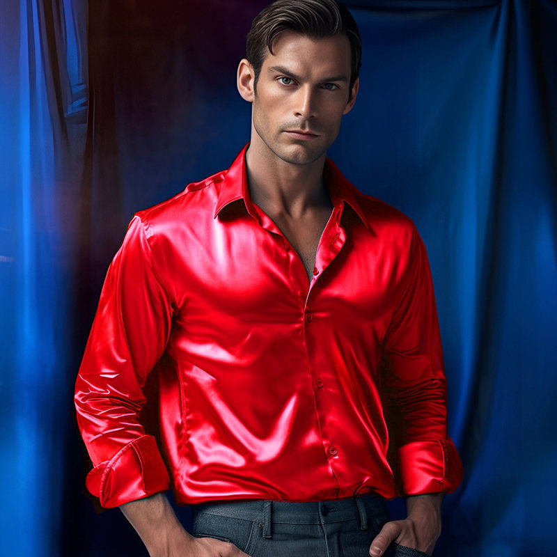Street-wave Satin Shirt for Men with Modern Collar Luxury Shine For Formal Events Ideal Office And Evening Wear