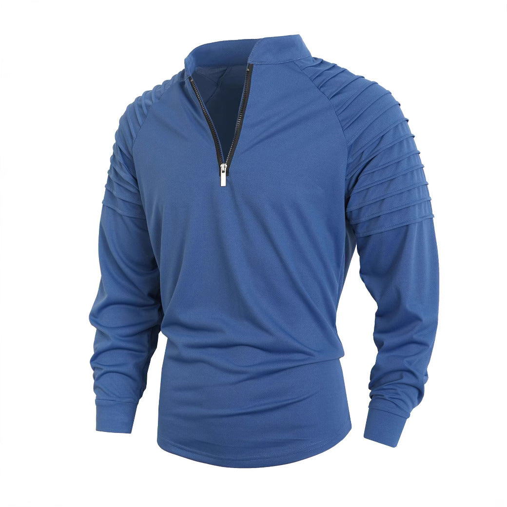 Street-Wave Men's Zip Neck Long Sleeve Shirt With Stand Collar For Active Comfort And Style