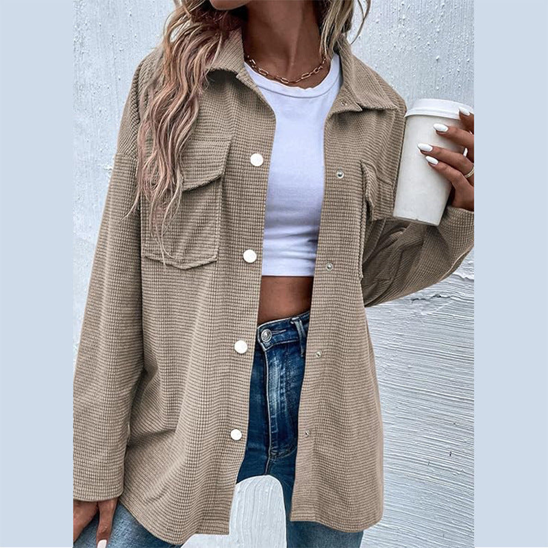 Streetwave Womens Comfortable Waffle Knit Blouse With Pockets For Women Casual Top