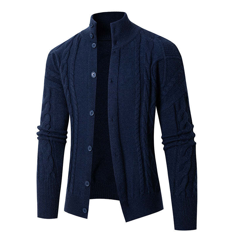 Street-Wave Men's Cable Knit Cardigan With Elegant Cable Pattern Breathable Cotton Blend Cozy Fall Winter Essential
