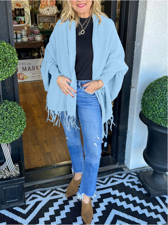 Street-Wave Women's Versatile Fringed Poncho Soft Cotton Cozy All-Season For Trendy Women