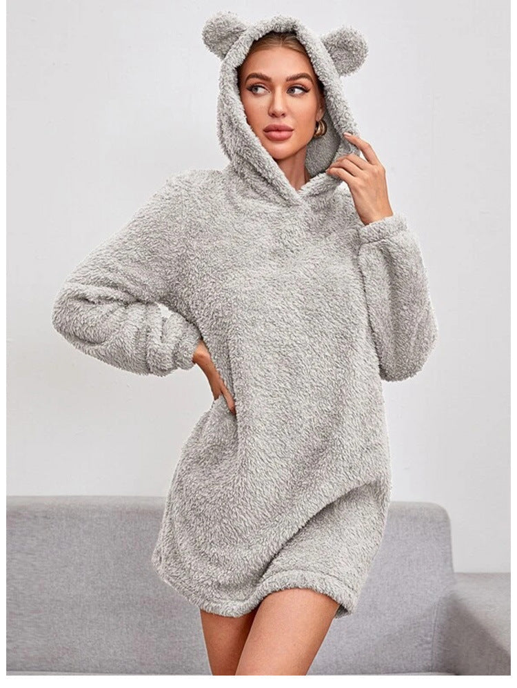 Street Wave Bear Ear Hoodie Women Plush Cozy Warmth With Ultra Soft Plush Fleece Inside For All Day Comfort