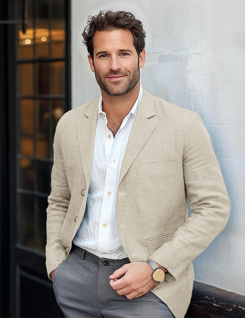 Street-wave Men Casual Linen Blazer Breathable Comfort for Smart Casual Versatile Events