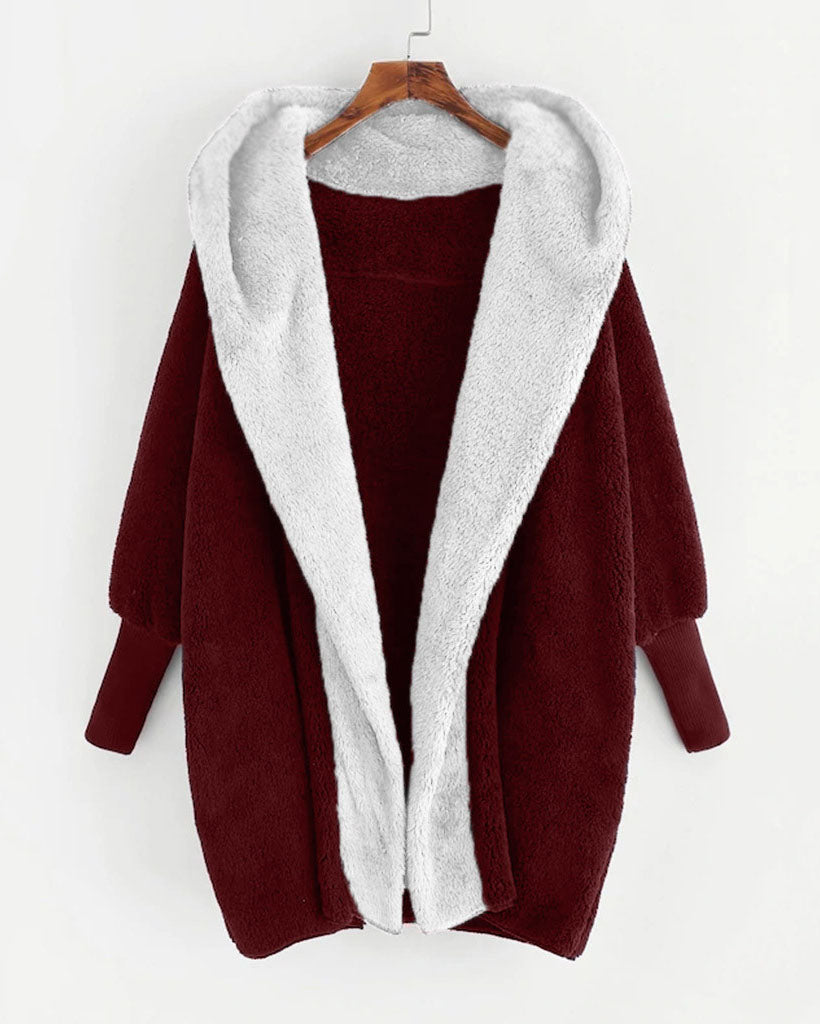 Street Wave Reversible Velvet Hoodie Jacket For Women With Cozy Hood And Colorblock Design