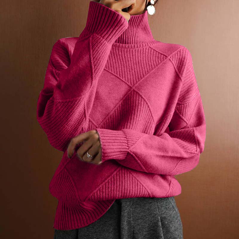 Street-Wave Womens Knit Sweater Lime Green Stand Collar Cozy Cotton Acrylic Pullover