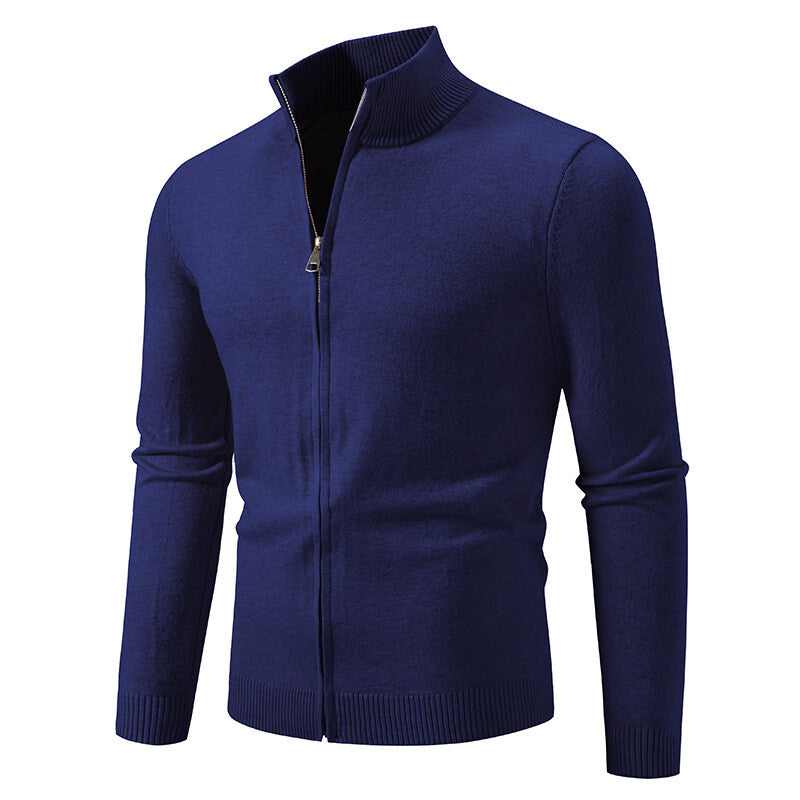 Streetwave Men's Knit Cardigan With Stand Collar And Zip Premium Everyday Essential