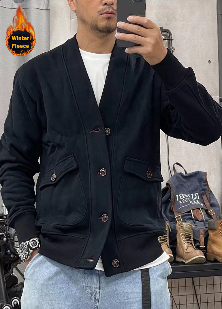 Mens Fleece Jacket With Practical Pockets And Elegant Button Placket Streetwave Gear