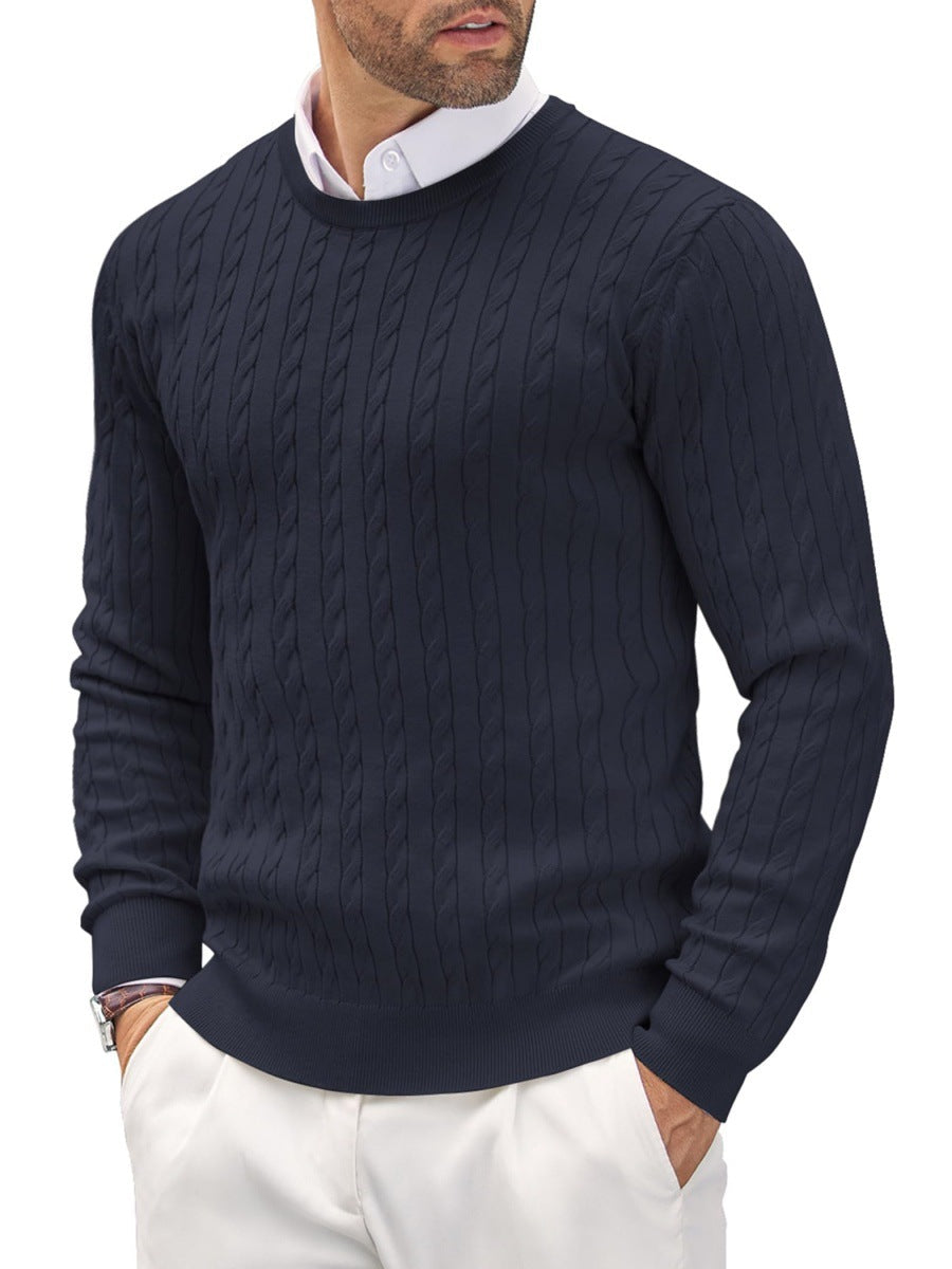 Street-Wave Men's Cable Knit Sweater With Herringbone Pattern For Classic Everyday Comfort