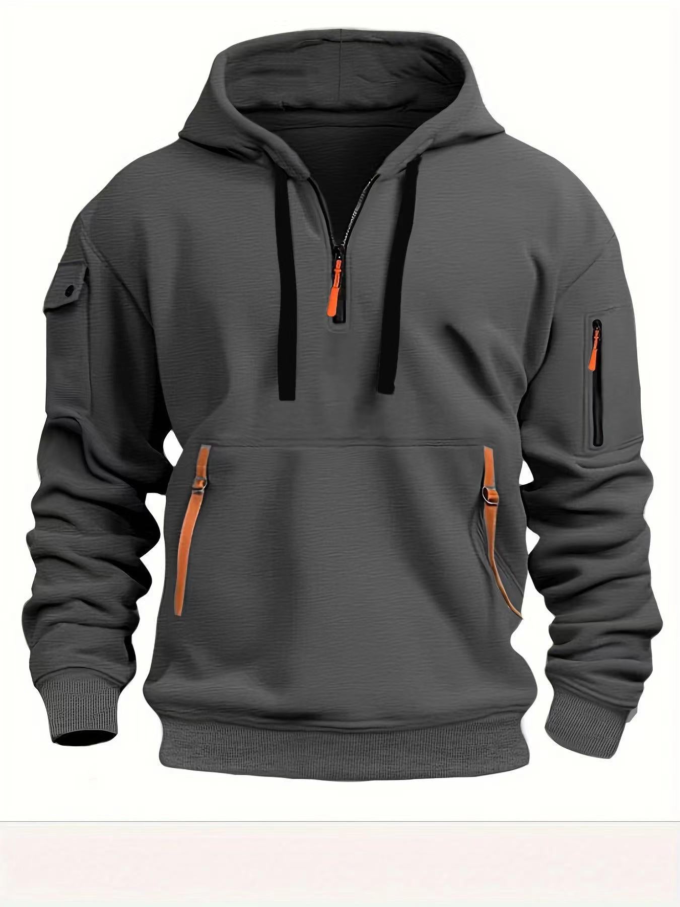 Street-wave Men Hooded Sweatshirt With Side Zip Breathable Fabric And Versatile Neon Zip Pockets