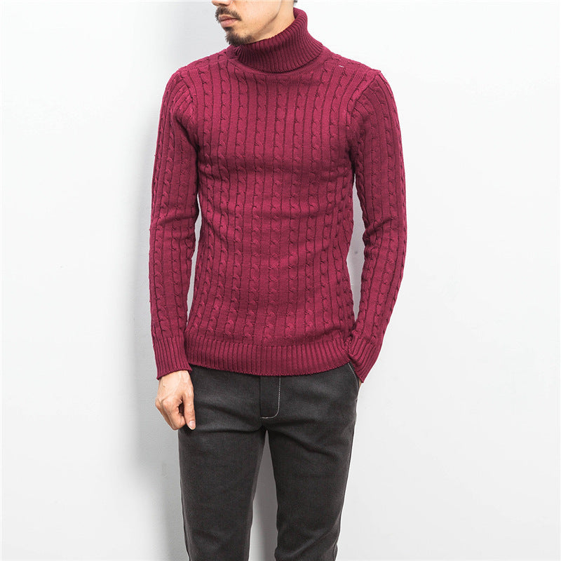 Street-wave Men's Cable Knit Turtleneck Sweater - Cozy Warm Rollneck with Classic Pattern
