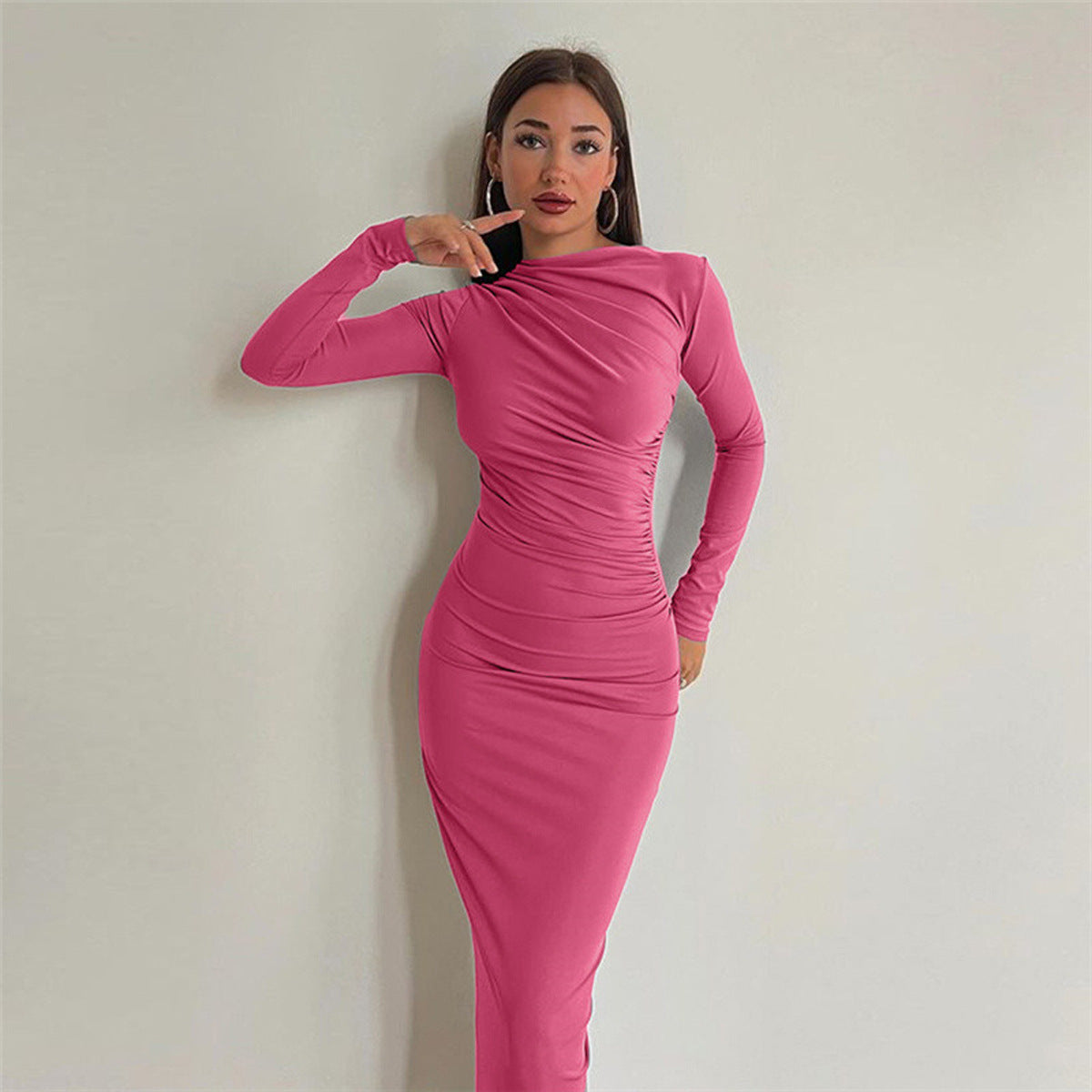 Street-Wave Women's Elegant Wrap Dress With Long Sleeves And Figure-Hugging Fit For Gala And Evening Events