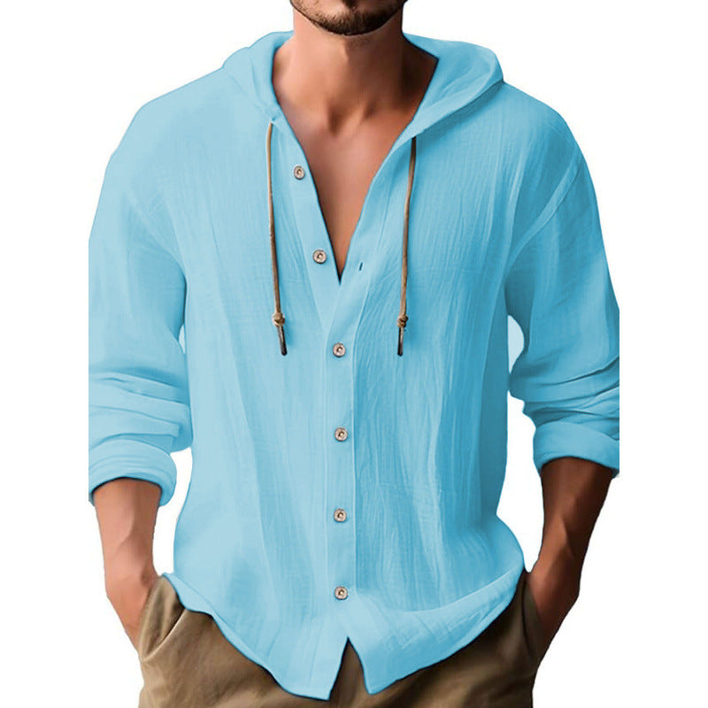 Street Wave Hooded Button Front Shirt For Men Relaxed Casual Beachwear Stylish Everyday Wear