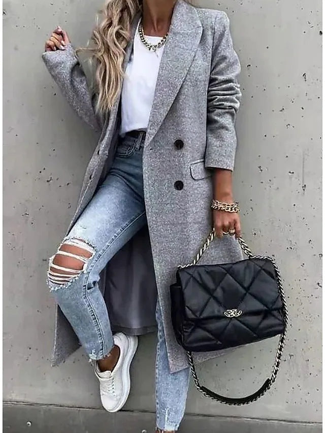 Street Wave Women Floral Print Maxi Coat With Elegant Notched Collar And Flowing Hem