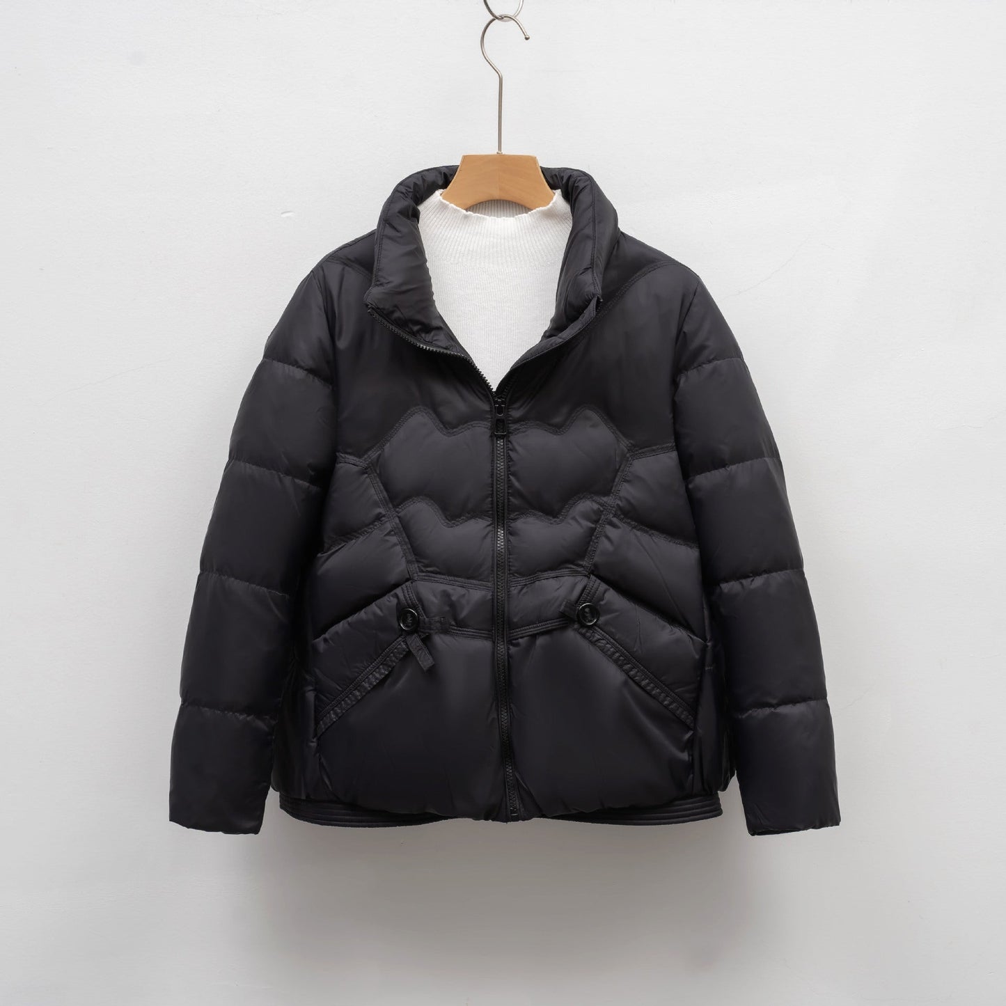 Street Wave Women’s Puffer Jacket With Decorative Button Details And High Collar Weatherproof Warmth