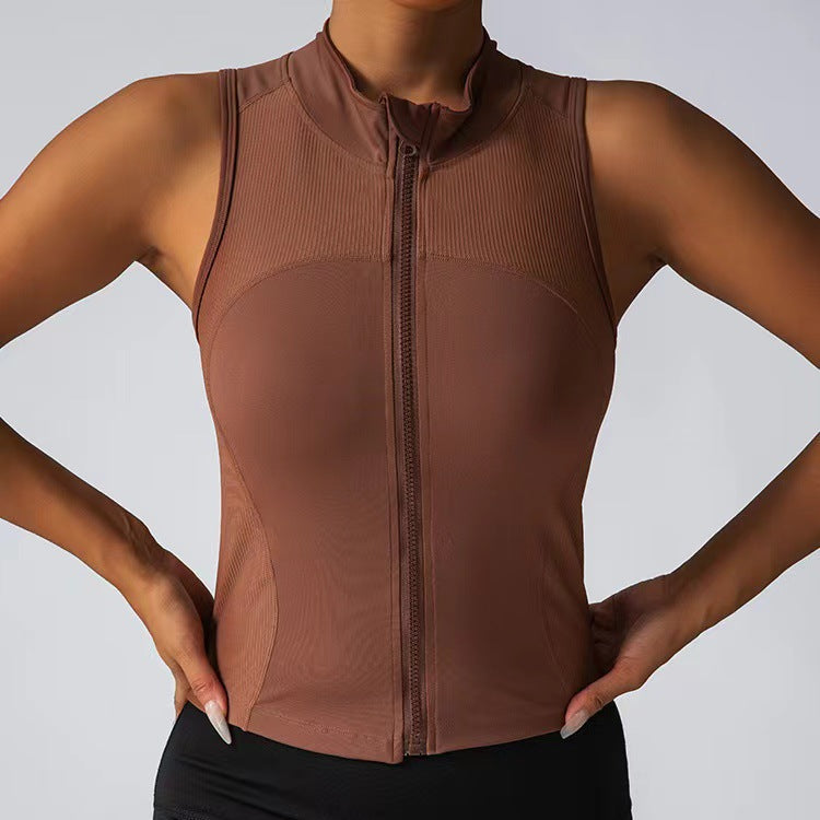 Street-wave Womens Body Contouring Sport Top With Zipper And Stand Collar For Active Women