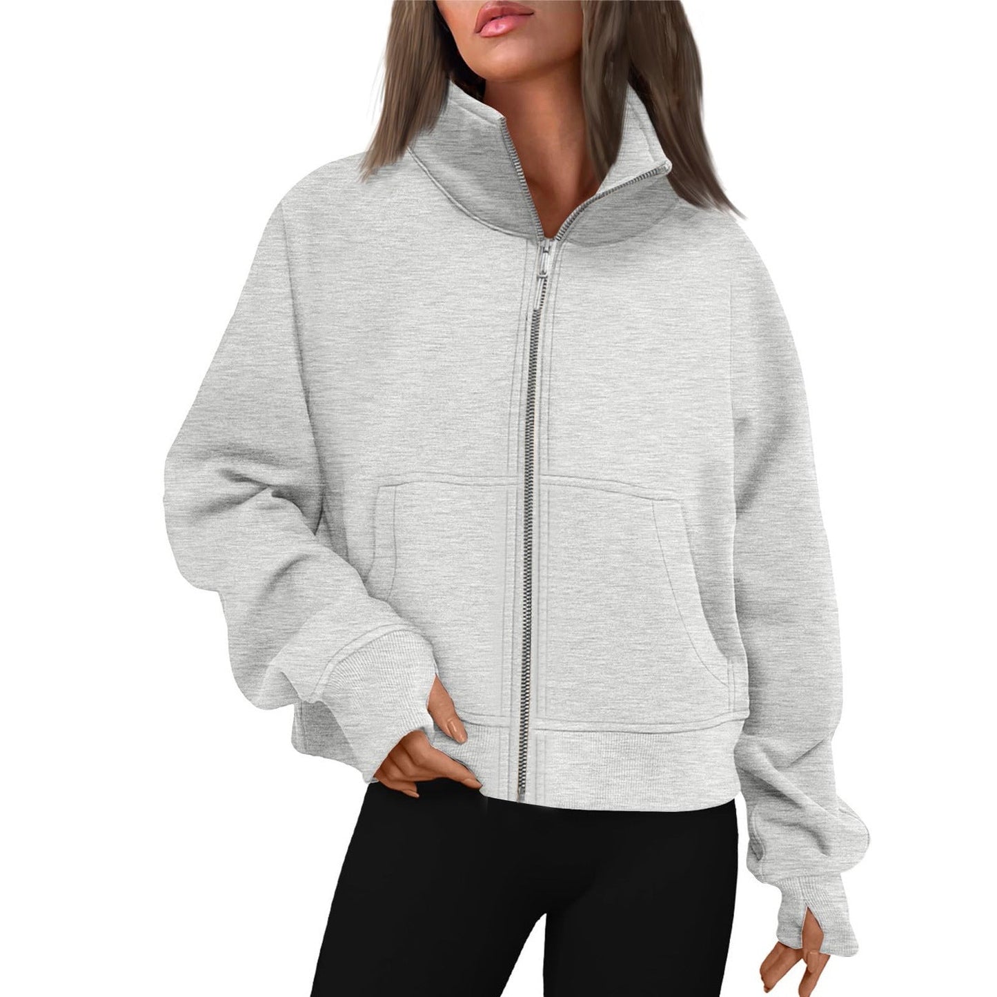 Street-Wave Women's High Collar Sweatshirt Jacket Cozy Everyday Wear For Comfort And Warmth