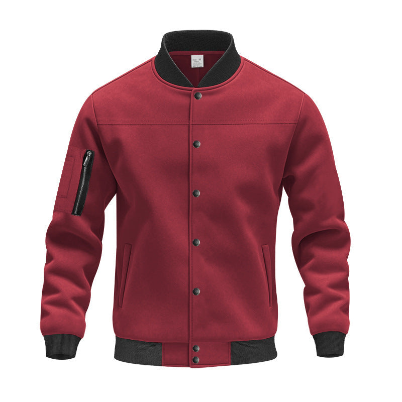Mens Stylish College Jacket Streetwave Zipper Pockets Ribbed Cuffs Versatile Everyday Wear