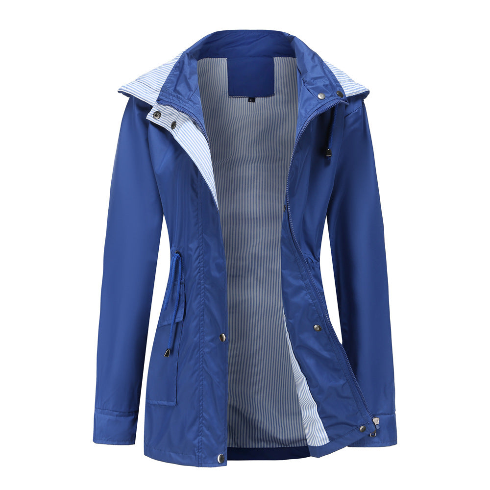 Street-wave Womens Waterproof Rain Jacket With Hood And Adjustable Drawstring Waist