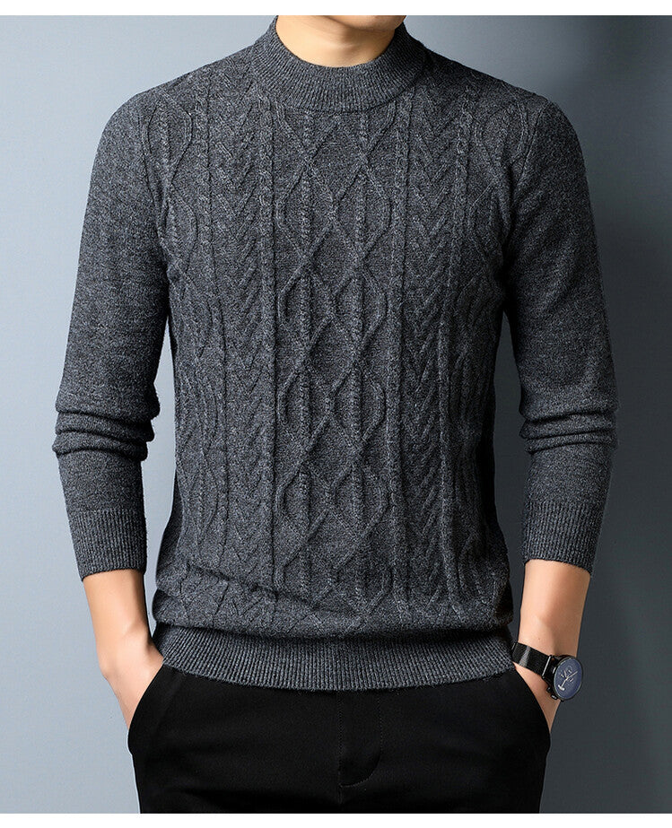 Street-wave Men's Cable Knit Sweater Wool Blend For Warmth And Modern Fit With Structured Pattern