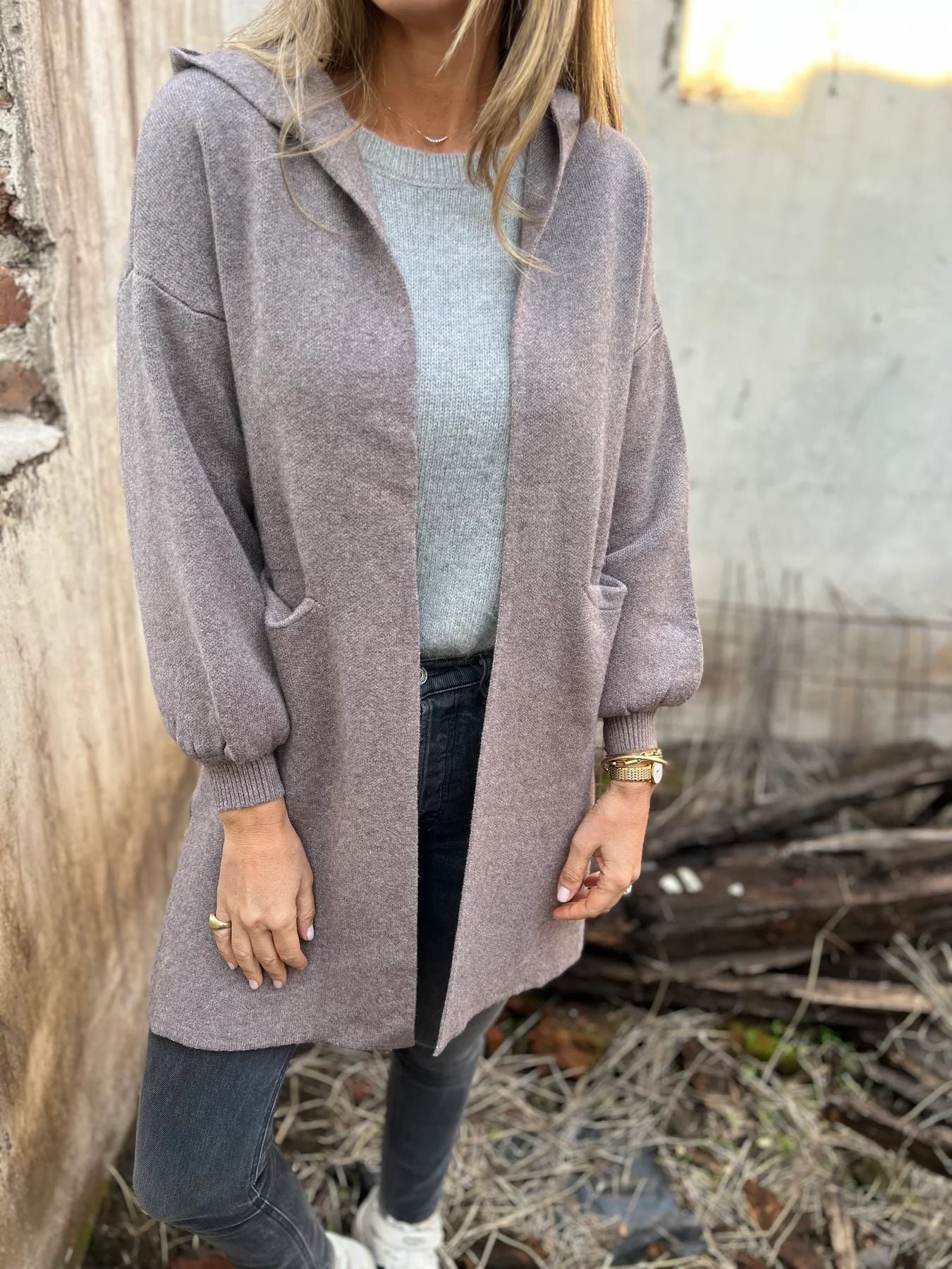 Street-Wave Woolen Hooded Jacket With Pockets For Women Cozy Midlength Outerwear Everyday Warmth