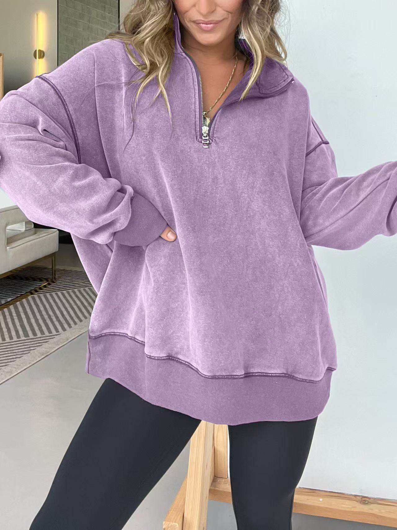 Street Wave Womens Cozy Fleece Pullover Half Zip Warm Everyday Comfort For Casual Streetwear