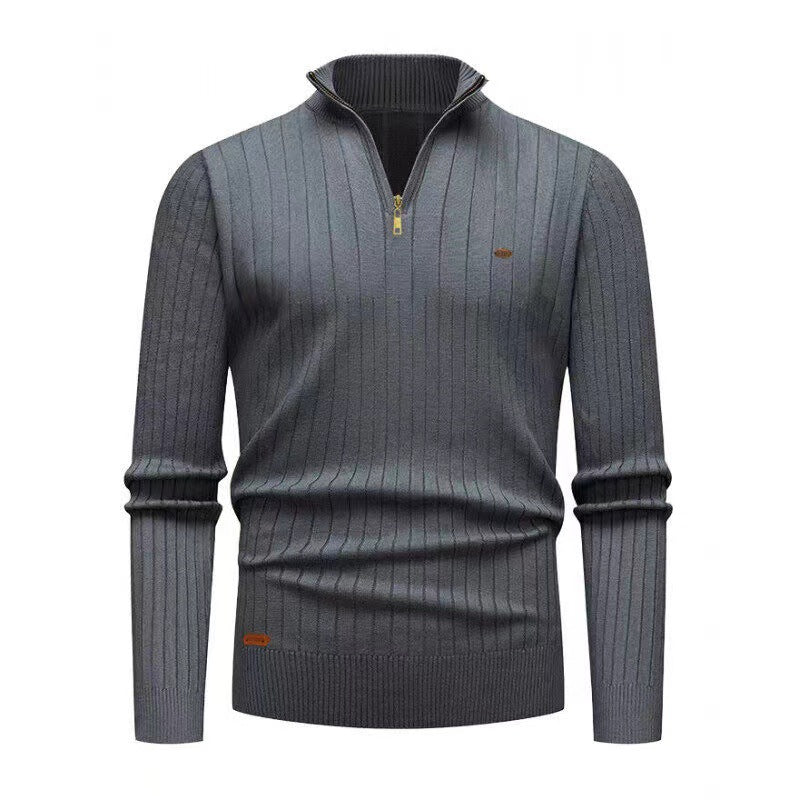 Street-Wave Men's Ribbed Zip Pullover With Modern Zipper Premium Casual Sweater For Everyday Style