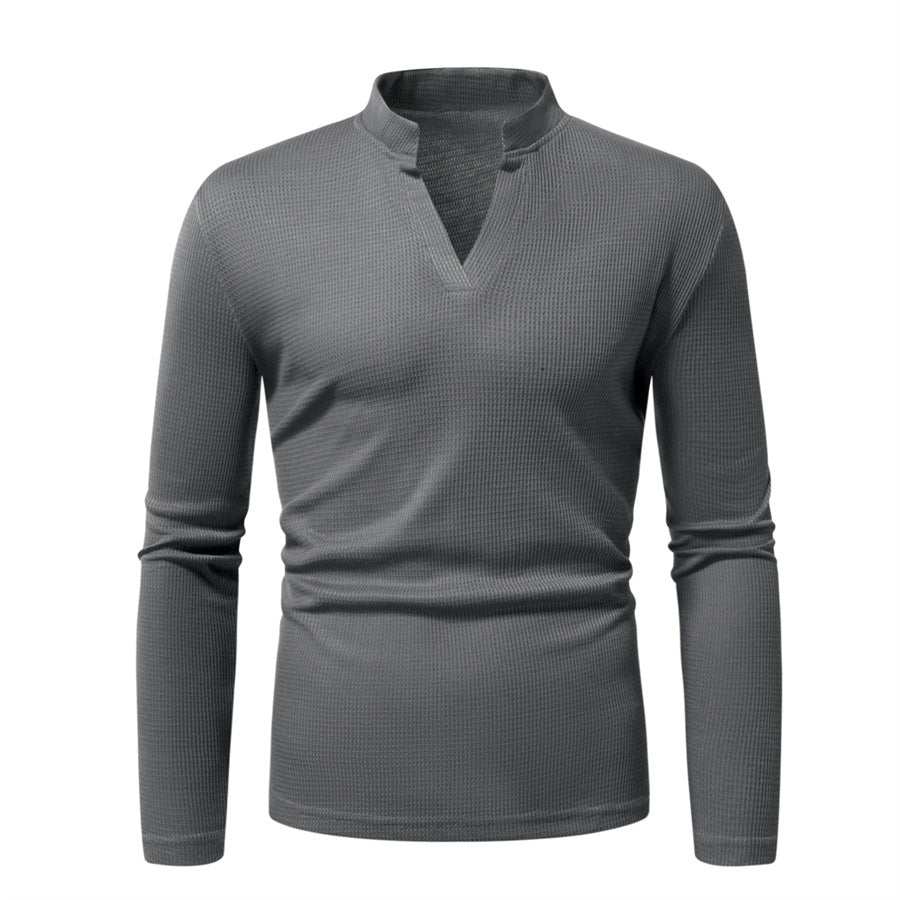 Mens Long Sleeve Shirt With Modern Stand Collar And Textured Surface Streetwave For Casual To Smart Looks
