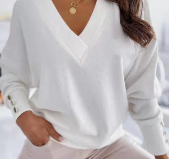 Street Wave Women V Neck Sweater Oversized Cozy Knit Pullover For Casual Chic Everyday