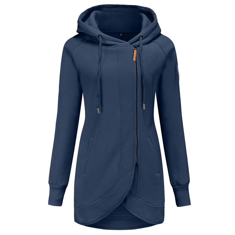 Street-Wave Womens Lightweight Hooded Coat With Asymmetric Cut For Urban Everyday Comfort