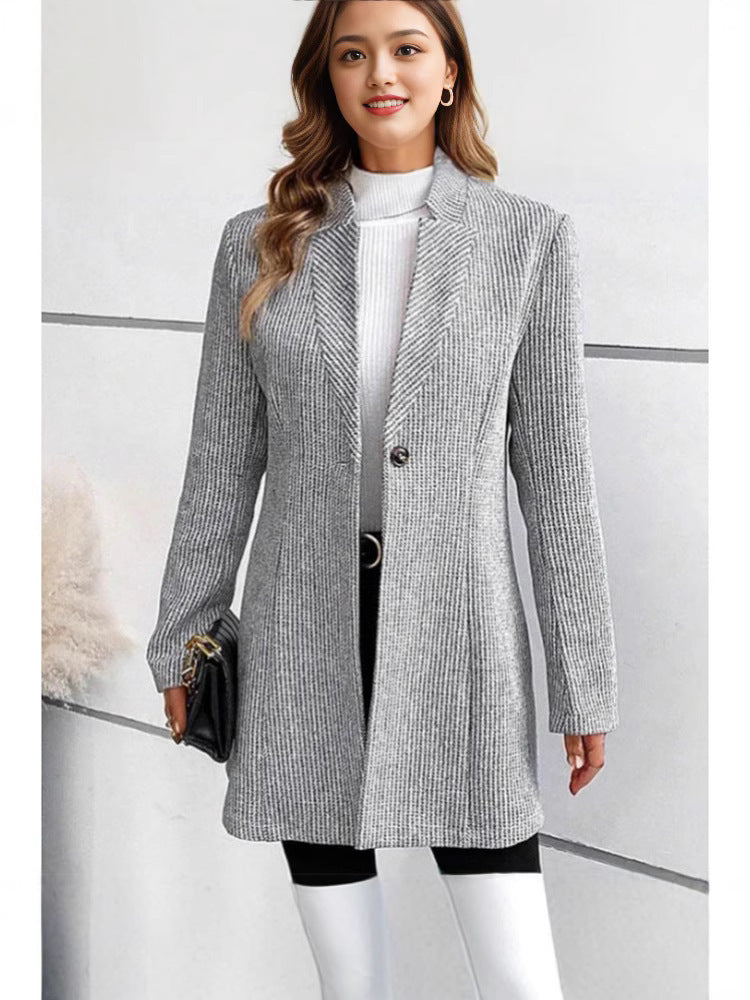 Knit Blazer For Women With Lapel Collar And Subtle Rib Texture Tailored And Elegant Street Wave