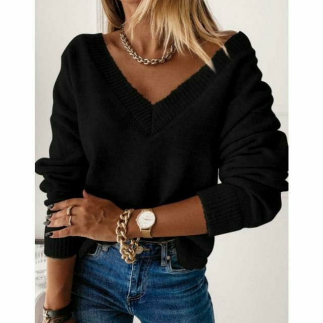 Street-wave Women V Neck Sweater Soft Cotton Polyester Blend Cozy Everyday Comfort