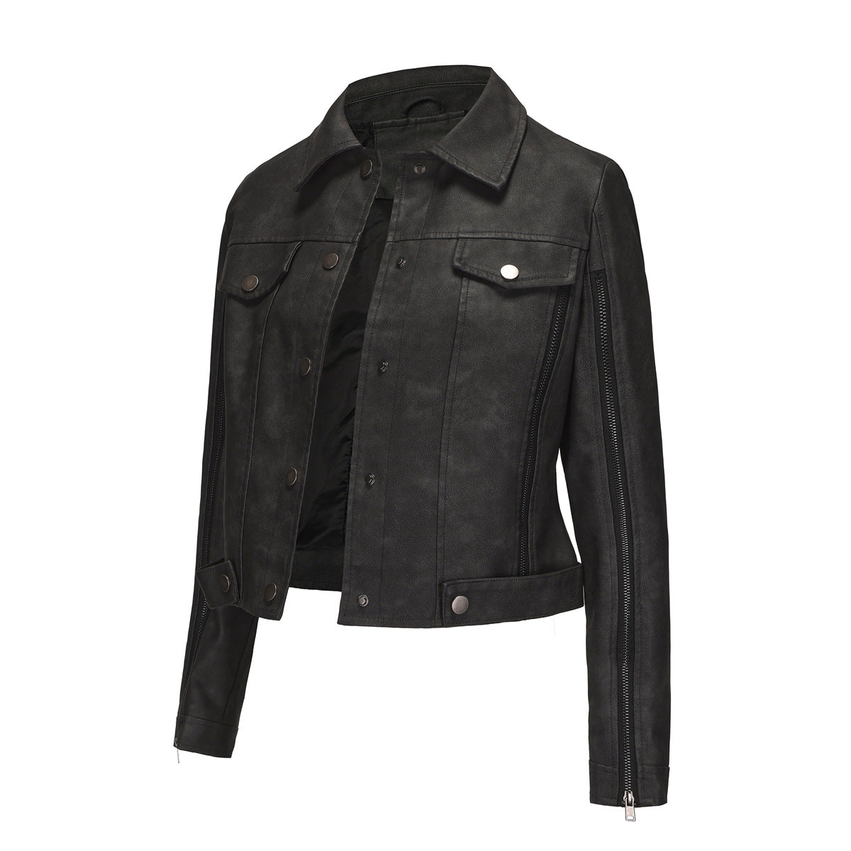 Streetwave Womens Faux Leather Short Jacket With Zipper Details For Trendsetting Style