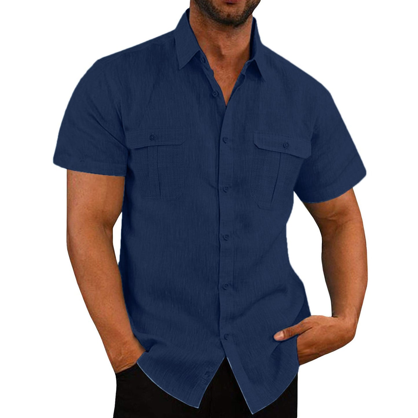 Street Wave Men's Short Sleeve Shirt With Practical Chest Pockets For Stylish Casual Everyday Wear