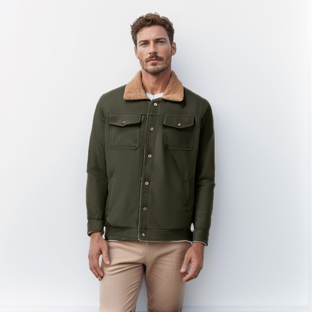 Street Wave Canvas Jacket With Teddy Collar For Men Rugged Durable Outerwear With Cozy Lining