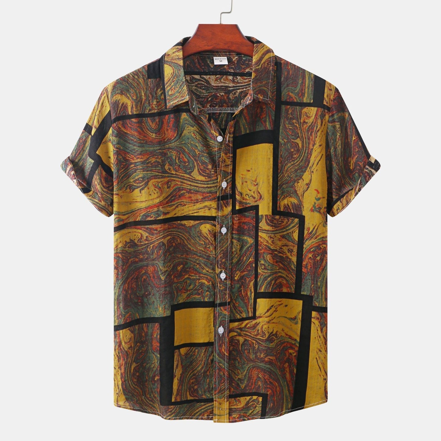 Mens Short Sleeve Marble Pattern Shirt Streetwave Breathable Lightweight Summer Wear For Men