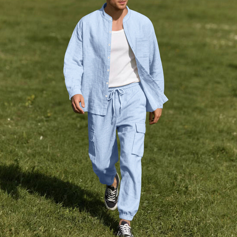 Street-Wave Men's Casual Linen Set With Breathable Fabric And Practical Pockets For Everyday Comfort