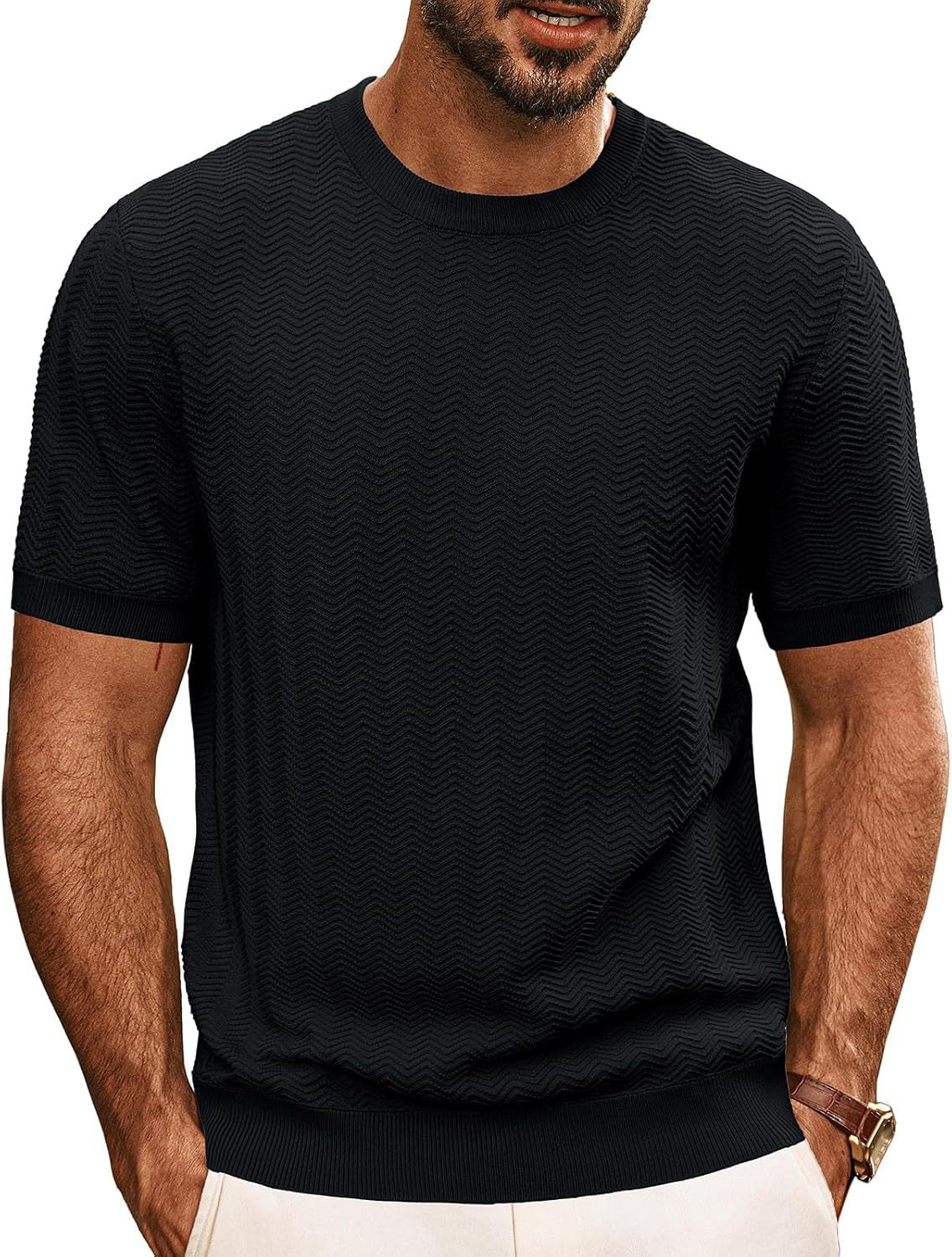 Men's Structured Knit Crewneck T Shirt Streetwave Modern Comfort Versatile Everyday Wear