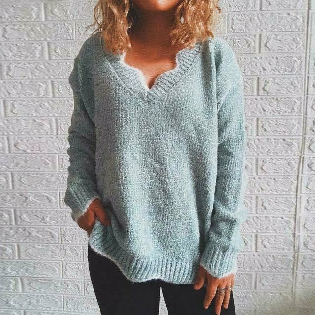 Street-wave Cozy Knit Pullover For Women With Soft Touch V Neck Lightweight Cotton Polyester Blend