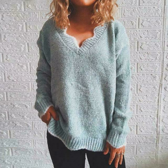 Streetwave Womens Soft Knit Pullover Cozy Casual Fall Layering Scalloped V Neck Essentials